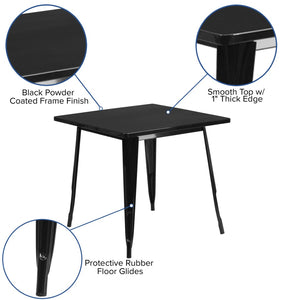 English Elm Felix Commercial-Grade Square Metal Table for Indoor-Outdoor Use – Perfect for Cafes and Patios Black 31.5" Square ET-CT002-1-BK-GG