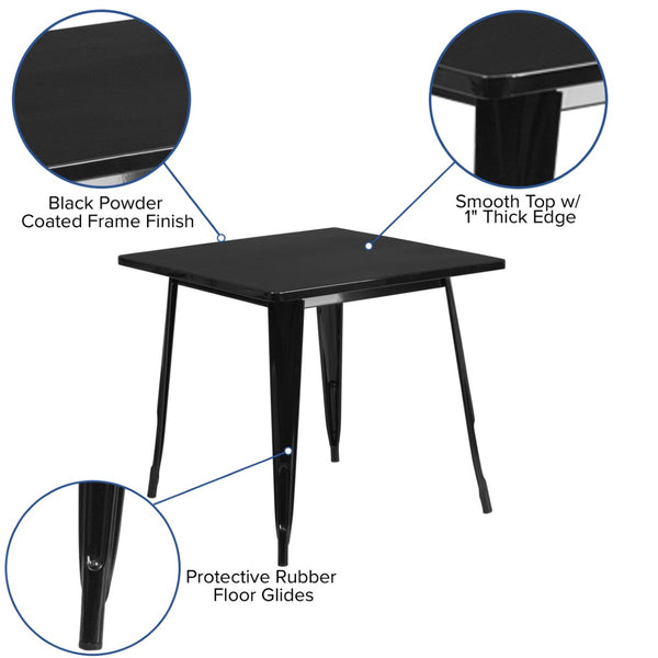 English Elm Felix Commercial-Grade Square Metal Table for Indoor-Outdoor Use – Perfect for Cafes and Patios Black 31.5" Square ET-CT002-1-BK-GG