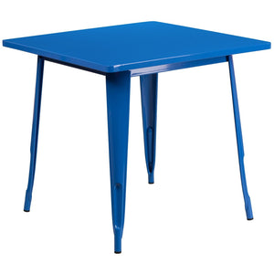 English Elm Felix Commercial-Grade Square Metal Table for Indoor-Outdoor Use – Perfect for Cafes and Patios Blue 31.5" Square ET-CT002-1-BL-GG