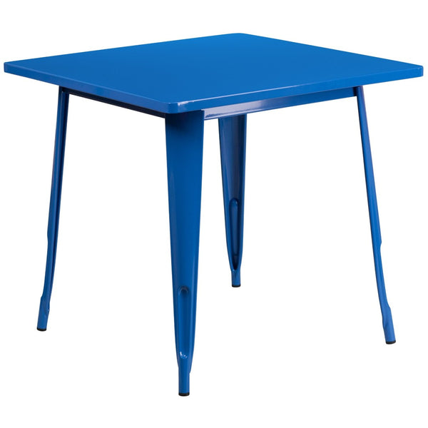 English Elm Felix Commercial-Grade Square Metal Table for Indoor-Outdoor Use – Perfect for Cafes and Patios Blue 31.5" Square ET-CT002-1-BL-GG