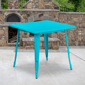 English Elm Felix Commercial-Grade Square Metal Table for Indoor-Outdoor Use – Perfect for Cafes and Patios Crystal Teal-Blue 31.5" Square ET-CT002-1-CB-GG