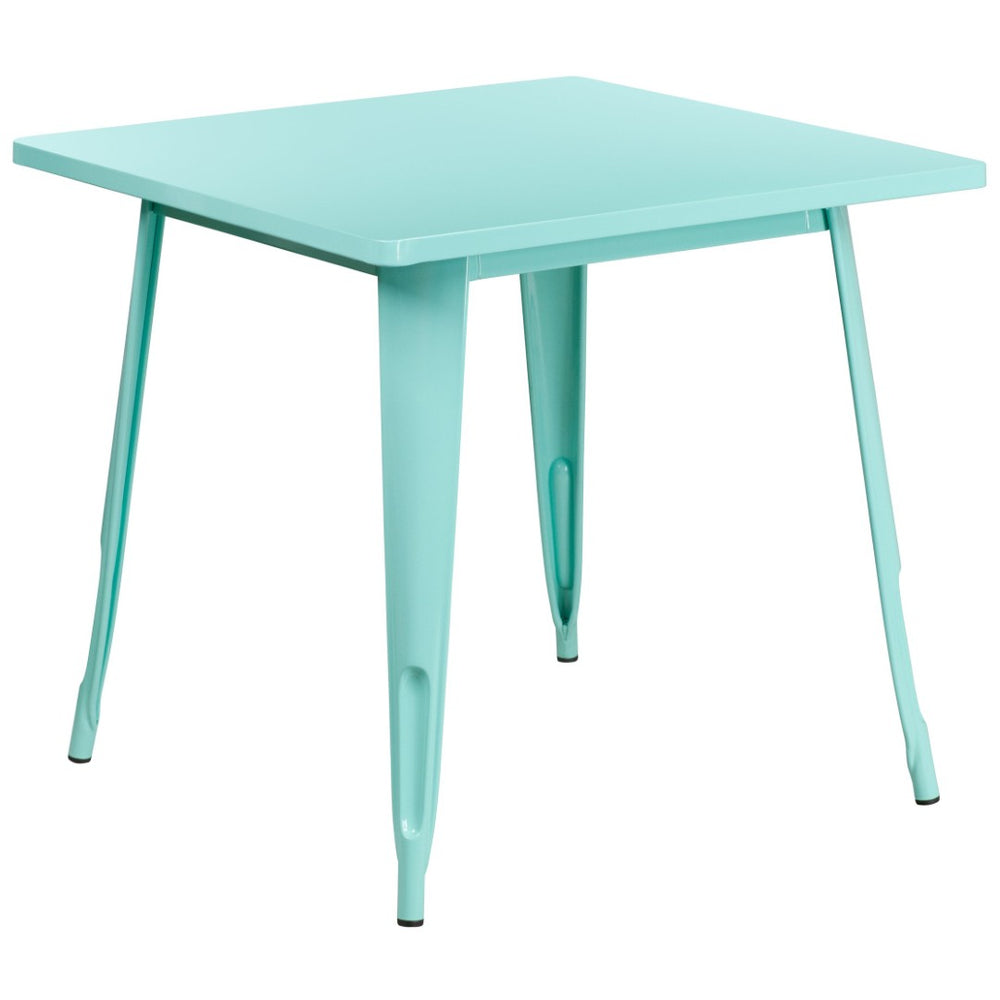 English Elm Felix Commercial-Grade Square Metal Table for Indoor-Outdoor Use – Perfect for Cafes and Patios Mint Green 31.5" Square ET-CT002-1-MINT-GG