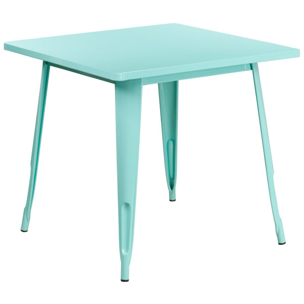 English Elm Felix Commercial-Grade Square Metal Table for Indoor-Outdoor Use – Perfect for Cafes and Patios Mint Green 31.5" Square ET-CT002-1-MINT-GG