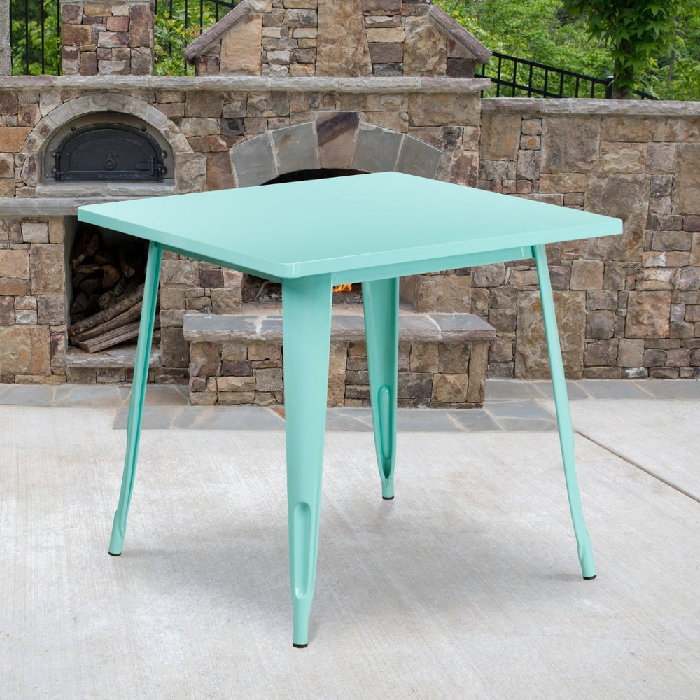 English Elm Felix Commercial-Grade Square Metal Table for Indoor-Outdoor Use – Perfect for Cafes and Patios Mint Green 31.5" Square ET-CT002-1-MINT-GG