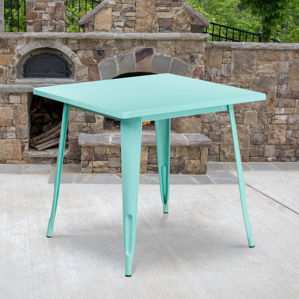 English Elm Felix Commercial-Grade Square Metal Table for Indoor-Outdoor Use – Perfect for Cafes and Patios Mint Green 31.5" Square ET-CT002-1-MINT-GG