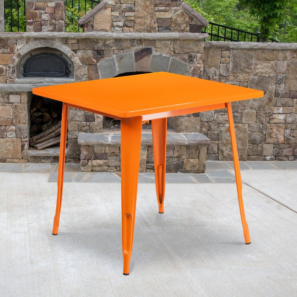 English Elm Felix Commercial-Grade Square Metal Table for Indoor-Outdoor Use – Perfect for Cafes and Patios Orange 31.5" Square ET-CT002-1-OR-GG