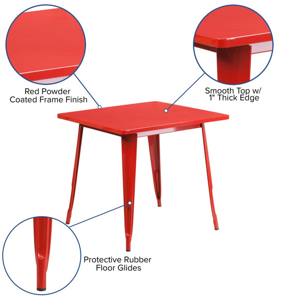 English Elm Felix Commercial-Grade Square Metal Table for Indoor-Outdoor Use – Perfect for Cafes and Patios Red 31.5" Square ET-CT002-1-RED-GG