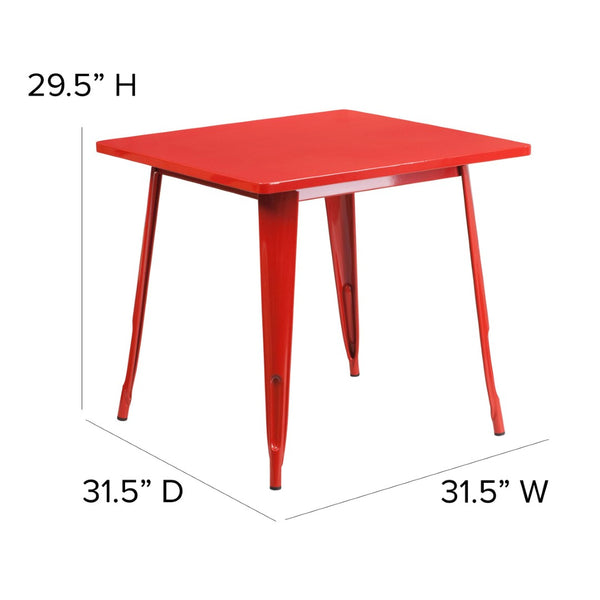 English Elm Foster Commercial-Grade 5-Piece Metal Dining Set with Stackable Chairs for Indoor and Outdoor Use Red 31.5" Square ET-CT002-4-30-RED-GG