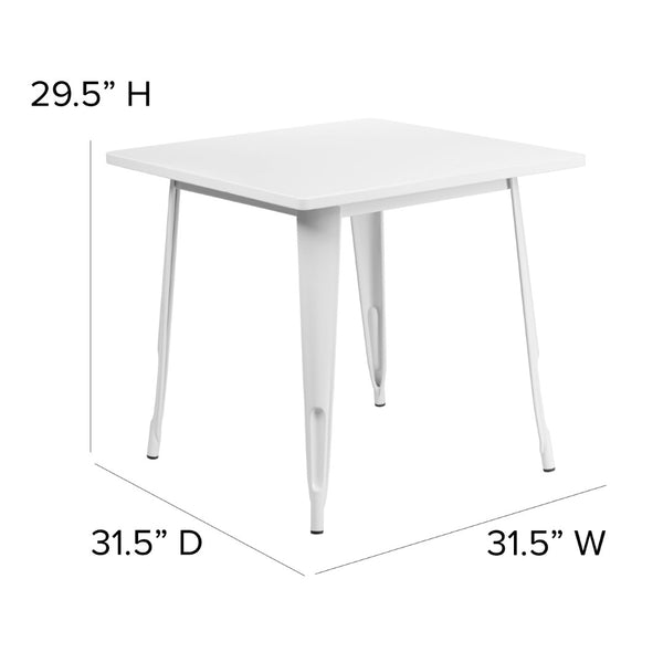 English Elm Foster Commercial-Grade 5-Piece Metal Dining Set with Stackable Chairs for Indoor and Outdoor Use White 31.5" Square ET-CT002-4-30-WH-GG