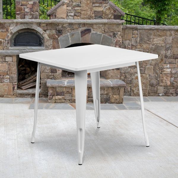 English Elm Felix Commercial-Grade Square Metal Table for Indoor-Outdoor Use – Perfect for Cafes and Patios White 31.5" Square ET-CT002-1-WH-GG