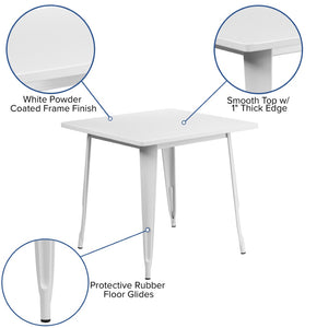 English Elm Foster Commercial-Grade 5-Piece Metal Dining Set with Stackable Chairs for Indoor and Outdoor Use White 31.5" Square ET-CT002-4-30-WH-GG
