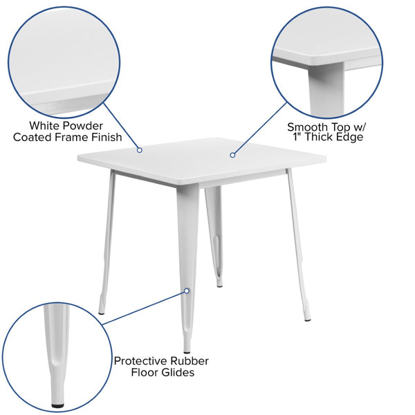 English Elm Foster Commercial-Grade 5-Piece Metal Dining Set with Stackable Chairs for Indoor and Outdoor Use White 31.5" Square ET-CT002-4-30-WH-GG