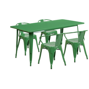 English Elm Fisher Commercial Grade Indoor-Outdoor Dining Set with Rectangular Table and 4 Stylish Arm Chairs Green 31.5"W x 63"L ET-CT005-4-70-GN-GG