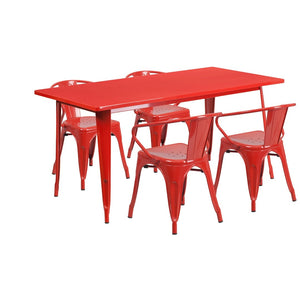 English Elm Fisher Commercial Grade Indoor-Outdoor Dining Set with Rectangular Table and 4 Stylish Arm Chairs Red 31.5"W x 63"L ET-CT005-4-70-RED-GG