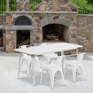 English Elm Fisher Commercial Grade Indoor-Outdoor Dining Set with Rectangular Table and 4 Stylish Arm Chairs White 31.5"W x 63"L ET-CT005-4-70-WH-GG