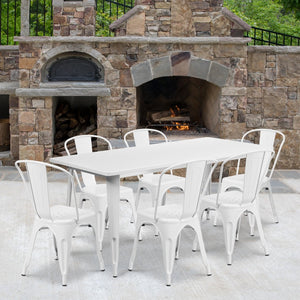 English Elm Gilbert Commercial-Grade Indoor-Outdoor Table Set with 6 Bistro Chairs for Timeless Dining Experience White 31.5"W x 63"L ET-CT005-6-30-WH-GG