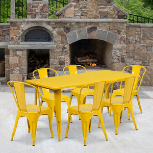 English Elm Gilbert Commercial-Grade Indoor-Outdoor Table Set with 6 Bistro Chairs for Timeless Dining Experience Yellow 31.5"W x 63"L ET-CT005-6-30-YL-GG