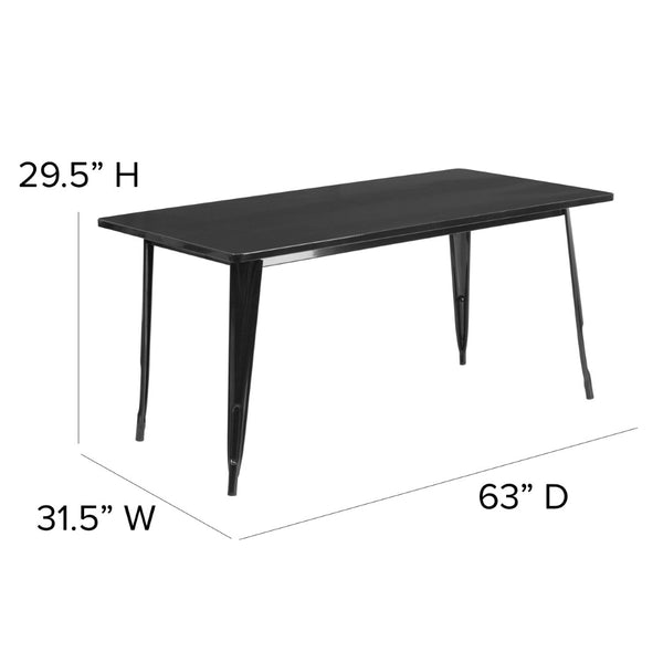 English Elm Charis Commercial-Grade Rectangular Metal Table for Indoor and Outdoor Dining - Durable Design, Seats Six Black 31.5"W x 63"L ET-CT005-BK-GG