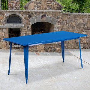 English Elm Charis Commercial-Grade Rectangular Metal Table for Indoor and Outdoor Dining - Durable Design, Seats Six Blue 31.5"W x 63"L ET-CT005-BL-GG