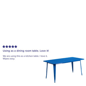 English Elm Charis Commercial-Grade Rectangular Metal Table for Indoor and Outdoor Dining - Durable Design, Seats Six Blue 31.5"W x 63"L ET-CT005-BL-GG