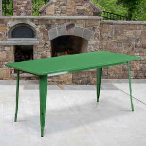 English Elm Charis Commercial-Grade Rectangular Metal Table for Indoor and Outdoor Dining - Durable Design, Seats Six Green 31.5"W x 63"L ET-CT005-GN-GG