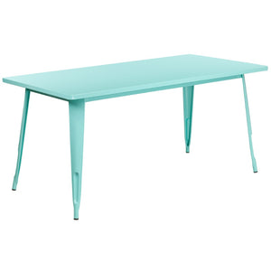 English Elm Charis Commercial-Grade Rectangular Metal Table for Indoor and Outdoor Dining - Durable Design, Seats Six Mint Green 31.5"W x 63"L ET-CT005-MINT-GG