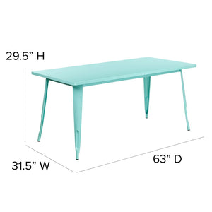 English Elm Charis Commercial-Grade Rectangular Metal Table for Indoor and Outdoor Dining - Durable Design, Seats Six Mint Green 31.5"W x 63"L ET-CT005-MINT-GG