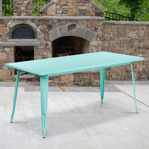 English Elm Charis Commercial-Grade Rectangular Metal Table for Indoor and Outdoor Dining - Durable Design, Seats Six Mint Green 31.5"W x 63"L ET-CT005-MINT-GG