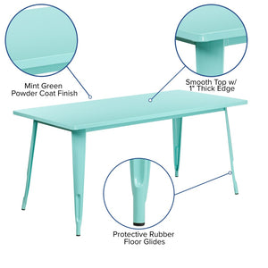 English Elm Charis Commercial-Grade Rectangular Metal Table for Indoor and Outdoor Dining - Durable Design, Seats Six Mint Green 31.5"W x 63"L ET-CT005-MINT-GG
