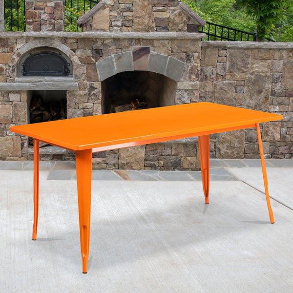 English Elm Charis Commercial-Grade Rectangular Metal Table for Indoor and Outdoor Dining - Durable Design, Seats Six Orange 31.5"W x 63"L ET-CT005-OR-GG