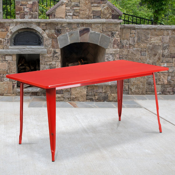 English Elm Charis Commercial-Grade Rectangular Metal Table for Indoor and Outdoor Dining - Durable Design, Seats Six Red 31.5"W x 63"L ET-CT005-RED-GG