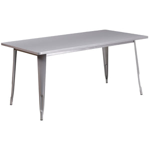 English Elm Charis Commercial-Grade Rectangular Metal Table for Indoor and Outdoor Dining - Durable Design, Seats Six Silver 31.5"W x 63"L ET-CT005-SIL-GG