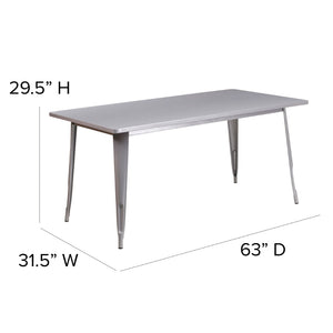 English Elm Charis Commercial-Grade Rectangular Metal Table for Indoor and Outdoor Dining - Durable Design, Seats Six Silver 31.5"W x 63"L ET-CT005-SIL-GG