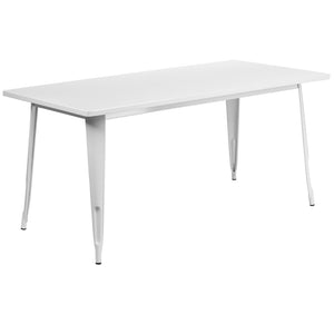 English Elm Charis Commercial-Grade Rectangular Metal Table for Indoor and Outdoor Dining - Durable Design, Seats Six White 31.5"W x 63"L ET-CT005-WH-GG