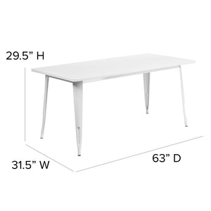 English Elm Charis Commercial-Grade Rectangular Metal Table for Indoor and Outdoor Dining - Durable Design, Seats Six White 31.5"W x 63"L ET-CT005-WH-GG