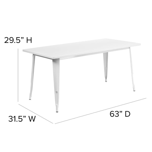 English Elm Charis Commercial-Grade Rectangular Metal Table for Indoor and Outdoor Dining - Durable Design, Seats Six White 31.5"W x 63"L ET-CT005-WH-GG