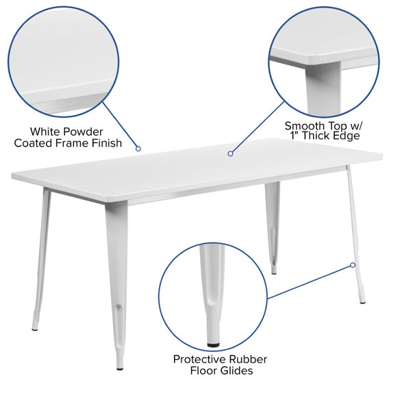 English Elm Charis Commercial-Grade Rectangular Metal Table for Indoor and Outdoor Dining - Durable Design, Seats Six White 31.5"W x 63"L ET-CT005-WH-GG
