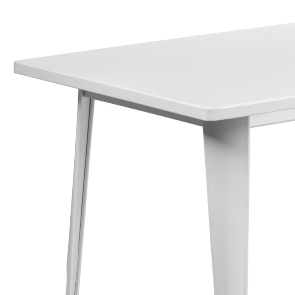 English Elm Charis Commercial-Grade Rectangular Metal Table for Indoor and Outdoor Dining - Durable Design, Seats Six White 31.5"W x 63"L ET-CT005-WH-GG