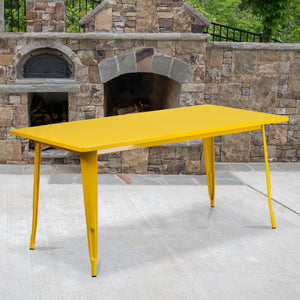 English Elm Charis Commercial-Grade Rectangular Metal Table for Indoor and Outdoor Dining - Durable Design, Seats Six Yellow 31.5"W x 63"L ET-CT005-YL-GG