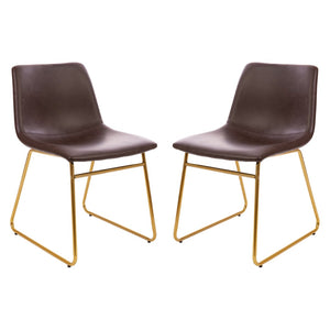 English Elm Butler Mid-Century Modern Dining Chairs Set of 2 - Elegant, Durable, Easy Assembly & Comfort Design Dark Brown LeatherSoft/Gold Frame 18" High ET-ER18345-18-DB-GG