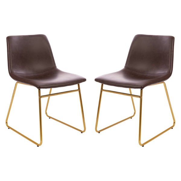 English Elm Butler Mid-Century Modern Dining Chairs Set of 2 - Elegant, Durable, Easy Assembly & Comfort Design Dark Brown LeatherSoft/Gold Frame 18" High ET-ER18345-18-DB-GG