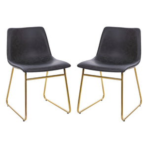 English Elm Butler Mid-Century Modern Dining Chairs Set of 2 - Elegant, Durable, Easy Assembly & Comfort Design Gray LeatherSoft/Gold Frame 18" High ET-ER18345-18-GY-GG