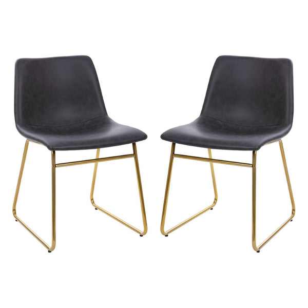 English Elm Butler Mid-Century Modern Dining Chairs Set of 2 - Elegant, Durable, Easy Assembly & Comfort Design Gray LeatherSoft/Gold Frame 18" High ET-ER18345-18-GY-GG