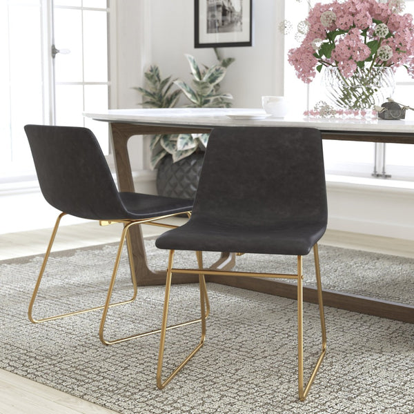 English Elm Butler Mid-Century Modern Dining Chairs Set of 2 - Elegant, Durable, Easy Assembly & Comfort Design Gray LeatherSoft/Gold Frame 18" High ET-ER18345-18-GY-GG