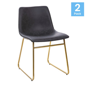 English Elm Butler Mid-Century Modern Dining Chairs Set of 2 - Elegant, Durable, Easy Assembly & Comfort Design Gray LeatherSoft/Gold Frame 18" High ET-ER18345-18-GY-GG