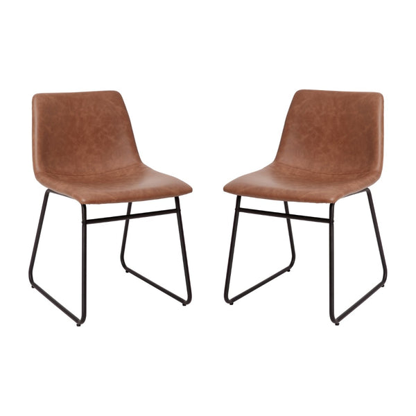 English Elm Butler Mid-Century Modern Dining Chairs Set of 2 - Elegant, Durable, Easy Assembly & Comfort Design Light Brown LeatherSoft/Black Frame 18" High ET-ER18345-18-LB-BK-GG