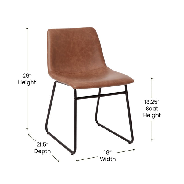 English Elm Butler Mid-Century Modern Dining Chairs Set of 2 - Elegant, Durable, Easy Assembly & Comfort Design Light Brown LeatherSoft/Black Frame 18" High ET-ER18345-18-LB-BK-GG