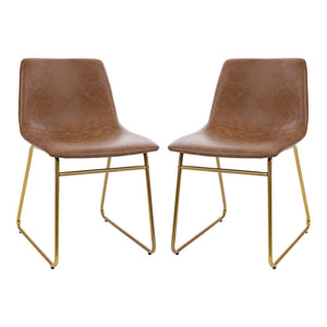 English Elm Butler Mid-Century Modern Dining Chairs Set of 2 - Elegant, Durable, Easy Assembly & Comfort Design Light Brown LeatherSoft/Gold Frame 18" High ET-ER18345-18-LB-GG