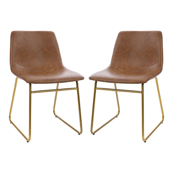 English Elm Butler Mid-Century Modern Dining Chairs Set of 2 - Elegant, Durable, Easy Assembly & Comfort Design Light Brown LeatherSoft/Gold Frame 18" High ET-ER18345-18-LB-GG