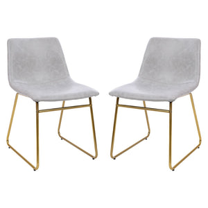 English Elm Butler Mid-Century Modern Dining Chairs Set of 2 - Elegant, Durable, Easy Assembly & Comfort Design Light Gray LeatherSoft/Gold Frame 18" High ET-ER18345-18-LG-GG